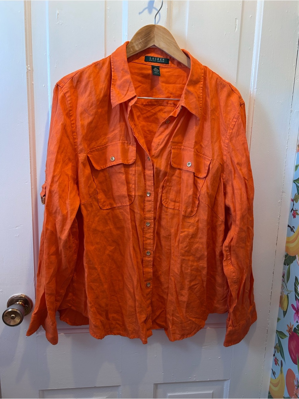 Ralph Lauren Bright Orange Linen Button-Up Shirt